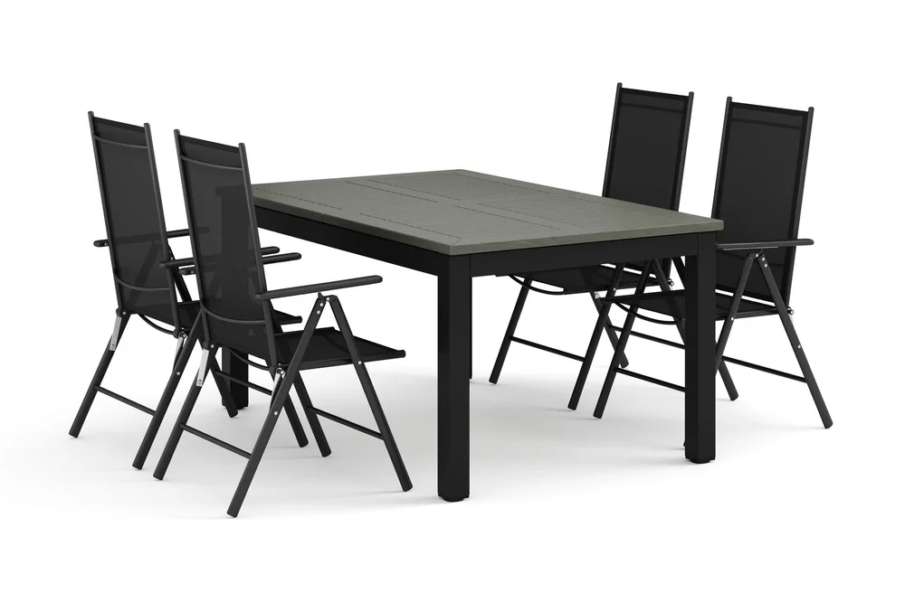 Monaco utendørs spisegruppe, uttrekkbar 150–250x90 med 4 Maggie regulerbare stoler v:8017632
