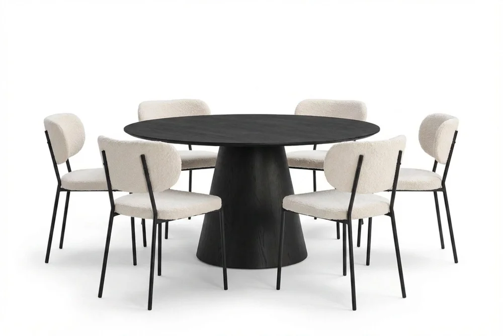 Siena Spisegruppe rund 150 cm Svart med 6 Gemmiano spisestoler v:1951581