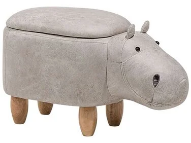 Dyrepuff med oppbevaring HIPPO Flodhest Kunstskinn Lysegrå v:3113372