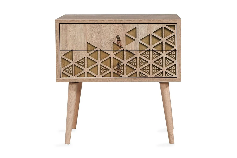 Vellavie Nattbord 60 cm med Oppbevaring 2 Skuffer Trianglar v:7129755