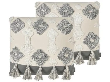Sett med 2 pynteputer ALOCASIA 45 x 45 cm Bomull Beige Geometrisk mønster v:4073626