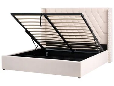 Seng med oppbevaring LUBBON Fløyel Off white 180 x 200 cm v:9016761