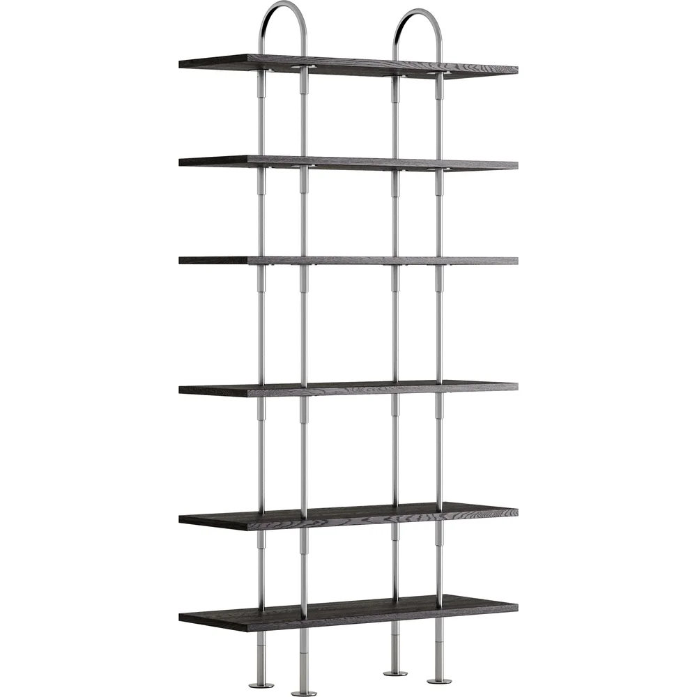 Keen Hyllesystem Med 6 Hyller 96 cm, Satengpolert Rustfritt stål / Svartbrun beiset Ask v:1160618 Keen Hyllesystem Med 6 Hyller 96 cm, Satengpolert Rustfritt stål / Svartbrun beiset Ask v:1160618