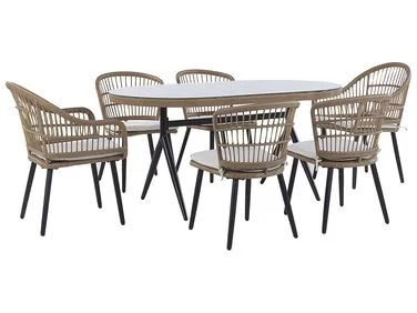 Spisegruppe til uteplassen 6-seters ALIANO II med puter PE-rotting Beige v:6962969 Spisegruppe til uteplassen 6-seters ALIANO II med puter PE-rotting Beige v:6962969