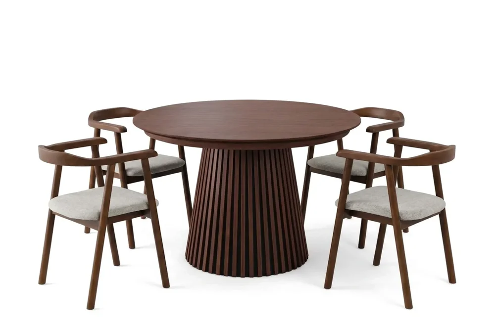 Spisegruppe Bark Peyra 120-220 cm Valnøtt Valnøtt/Beige v:2278355