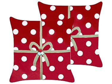 Sett med 2 pynteputer GUMDROP 45 x 45 cm Fløyel Rød Julemønster v:3246817 Sett med 2 pynteputer GUMDROP 45 x 45 cm Fløyel Rød Julemønster v:3246817
