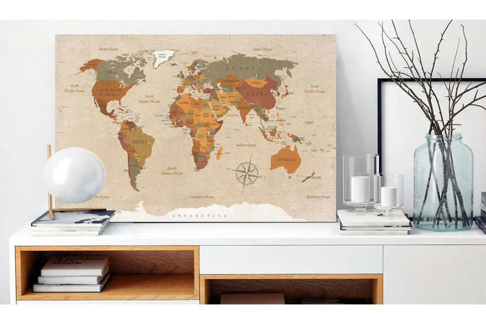 Tavle World Map: Beige Chic 60X40 v:8753021