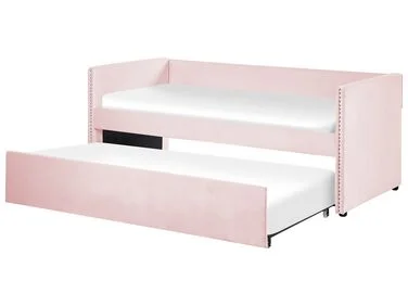 Uttrekksseng Fløyel TROYES 90 x 200 cm Pastellrosa v:3140449