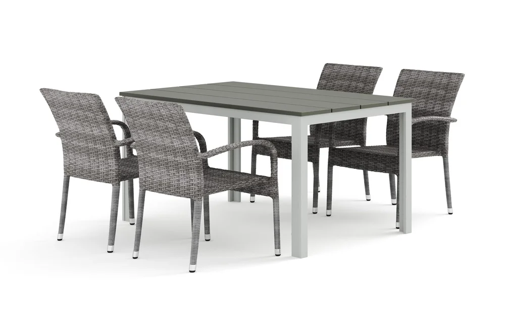 Tunis utendørs spisegruppe 140x90 cm med 4 Thor Light utendørs lenestoler v:6131836