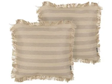 Sett med 2 pynteputer CIRSIUM 45 x 45 cm Jute Beige Stripete mønster v:4042243