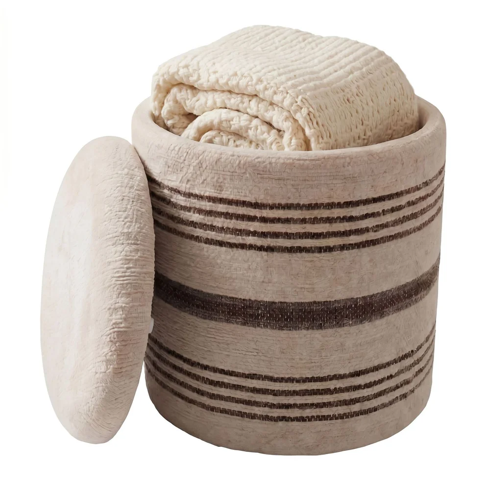 Nirek rund sittepuff med oppbevaring i ullstoff v:5093459