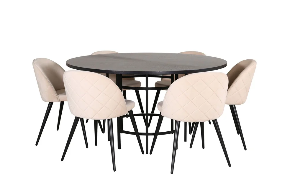 Spisegruppe Möbelfashion Copenhagen spisegruppe 140 cm rund med 6 Velvet-stoler Beige/svart2 v:1368755