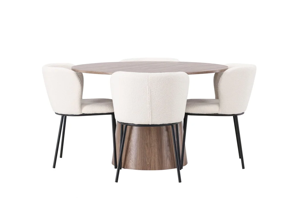 Lanzo Rundt Spisesett i Tre 120 cm med 4 Edina Stoler v:7704216