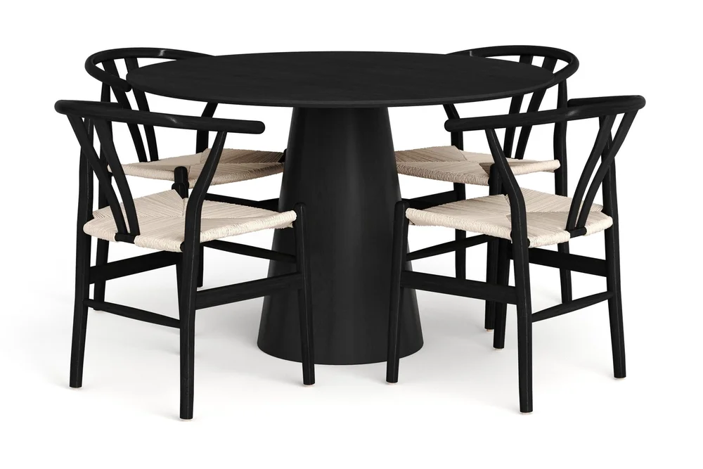 Siena Spisegruppe rund 110 cm Svart med 4 Dastoori spisestoler v:9578196