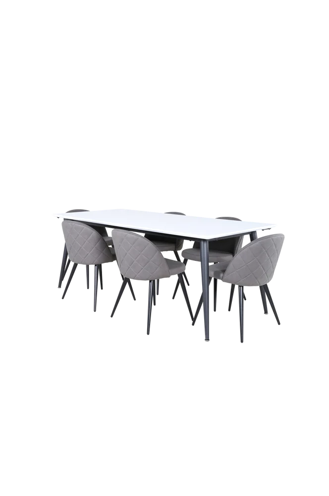 Spisegruppe Jimmy med 6 spisestoler Velvet Stitches - Hvit m v:5358498