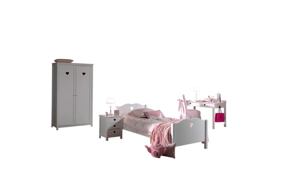 Seng med nattbord garderobe skrivebord Amori Hvit 2-dørs v:1661053 Seng med nattbord garderobe skrivebord Amori Hvit 2-dørs v:1661053