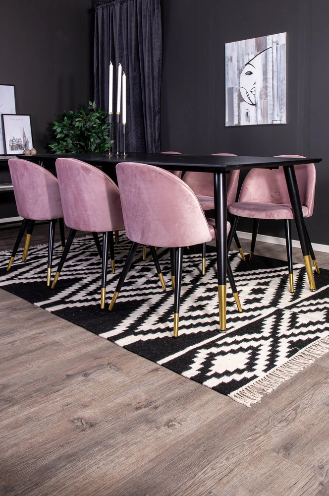 Spisegruppe Doris bord og 6 stk Valleta stoler - Rosa m v:3662867