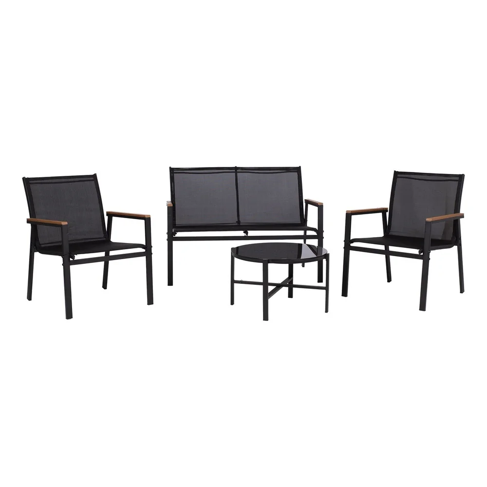 Hagemøbelsett HOME4YOU Canaan bord, benk og 2 stoler svart v:1045149
