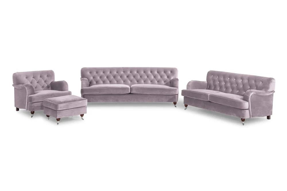 Howard Riviera Sofagruppe Svingt 3-seters + 2-seters Sofa + Lenestol + Fotskammel i Fløyel v:1476107