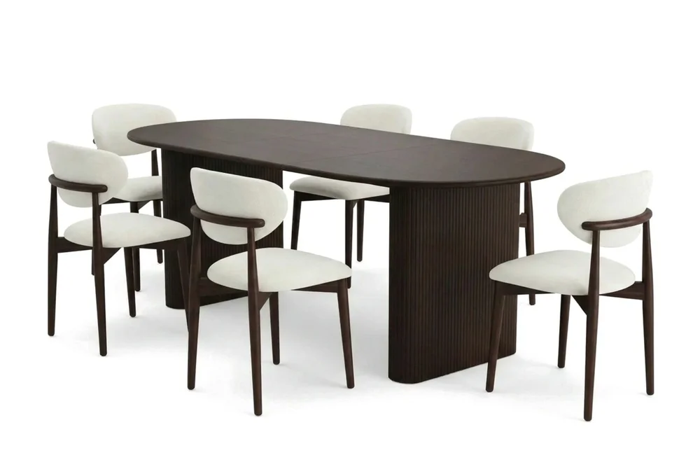 Noira spisegruppe uttrekkbar 160-220 cm røkt eik med 6 Molly spisestoler v:9584780