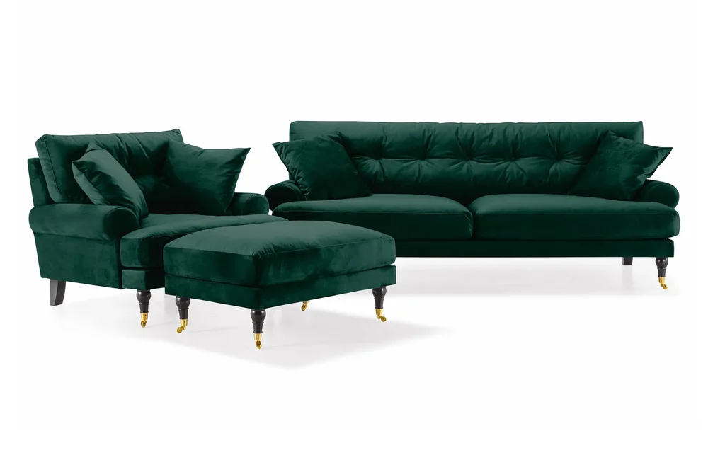 Andrew Sofagruppe 3-seter Sofa + Lenestol + Fotskammel i Fløyel v:5421403