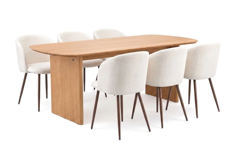 Alma spisegruppe rektangulær 180 cm eik med 6 Greya spisestoler v:5834506