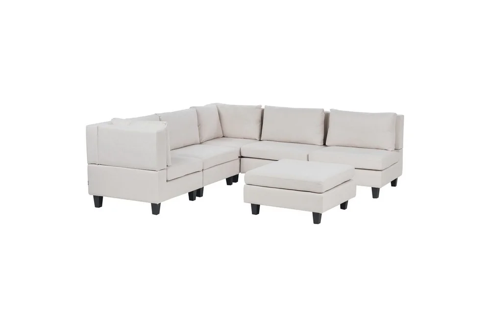 5-sits Hörnsoffa med fotpall Beliani Unstad Beige/svart, Högervänd, Polyester Beige, Black v:7328173 5-sits Hörnsoffa med fotpall Beliani Unstad Beige/svart, Högervänd, Polyester Beige, Black v:7328173