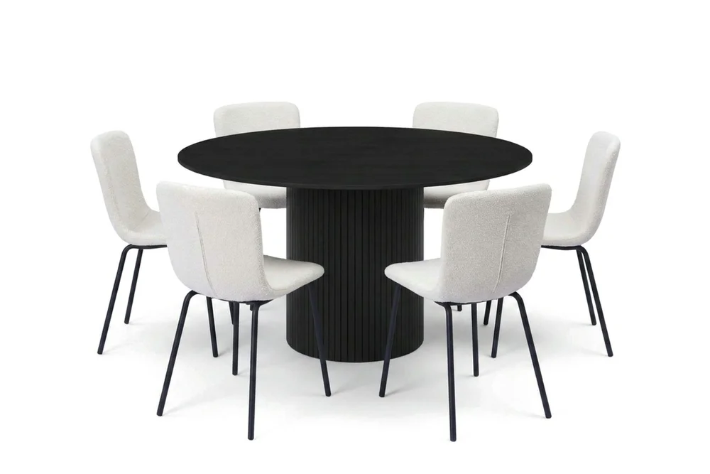 Kopparbo rund spisegruppe 130 cm svart med 6 Katy-spisestoler v:6644918