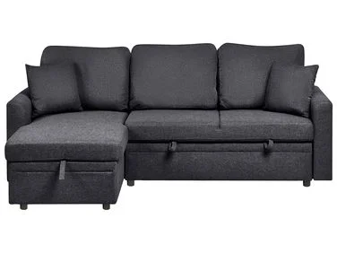 Hjørnesovesofa 3-seter NASSJO Imitert lin Svart Høyrevendt v:6753494