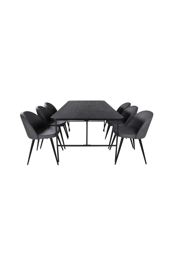 Spisegruppe Uno med 6 Velvet Stitches spisestoler - Svart m v:8423905