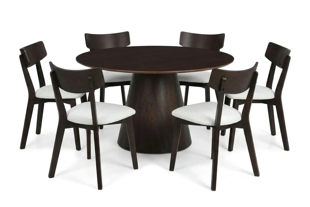 Siena spisegruppe 130 cm rund i røkt eik med 6 Amelia spisestoler med pute v:7854838