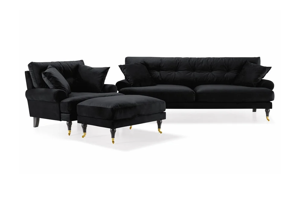 Andrew Sofagruppe 3-seter Sofa + Lenestol + Fotskammel i Fløyel v:2631945