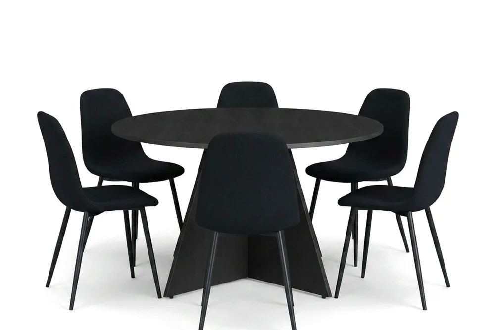 Vera spisegruppe rund 130 cm svart med 6 Nibe spisestoler v:4795004