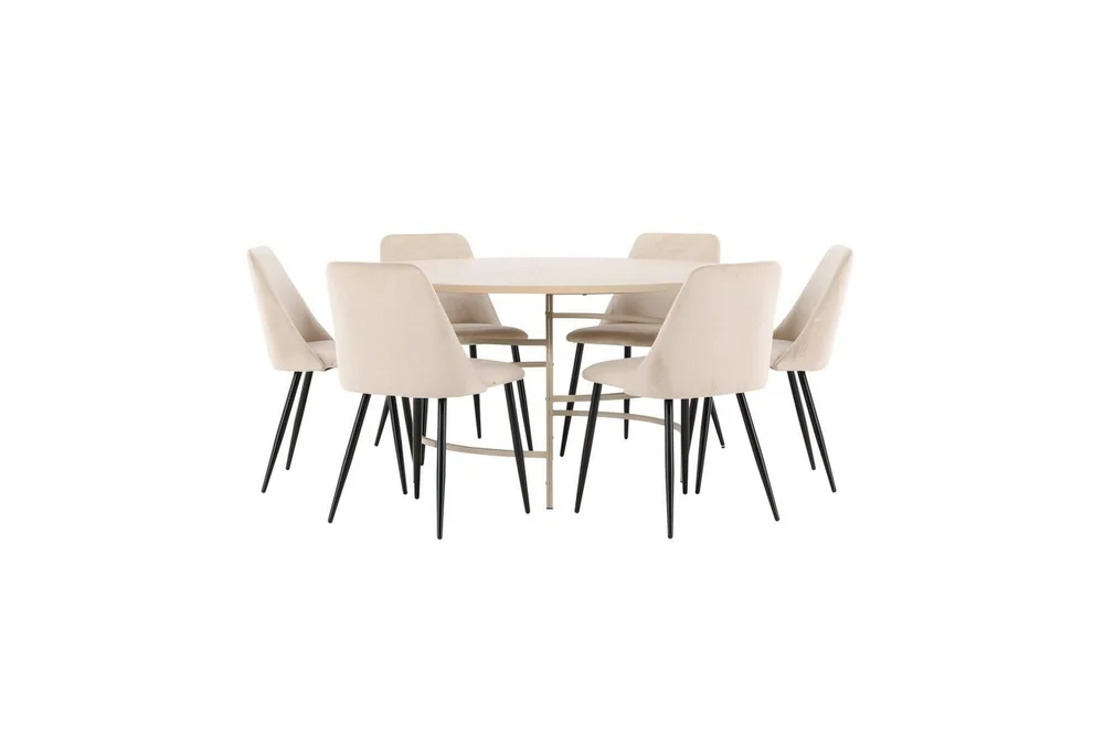 Spisegruppe Copenhagen Rund 140 cm med 6 Night-stoler Hvit / Beige v:9693325