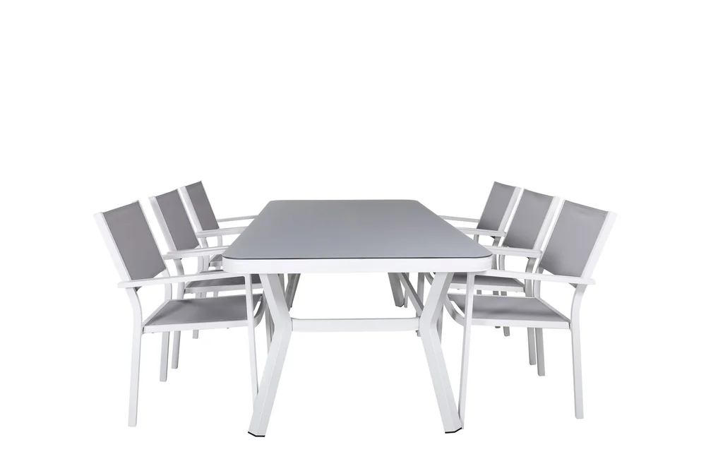 Virya Spisegruppe 200cm+6 Copacabana Stablebare Stoler Hvit/ v:6722132