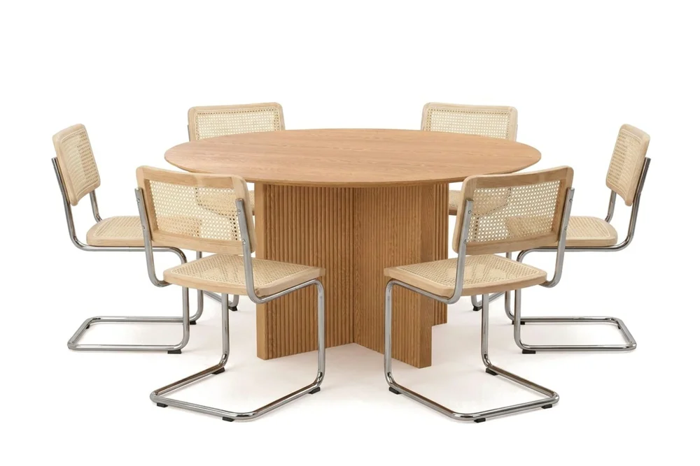 Edda spisegruppe rund 150 cm eik med 6 Build spisestoler v:6042259