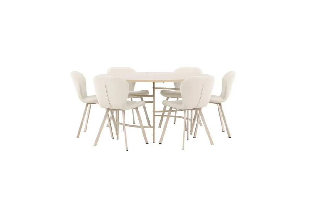 Spisegruppe Copenhagen Rund 140 cm Hvit/Beige med 6 Lilja-stoler v:9627366