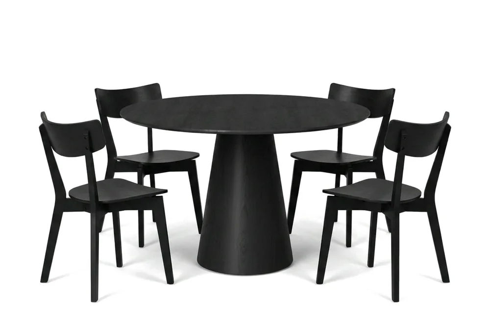 Siena Spisegruppe 110 cm rund i svart med 4 Amelia spisestoler v:8613668