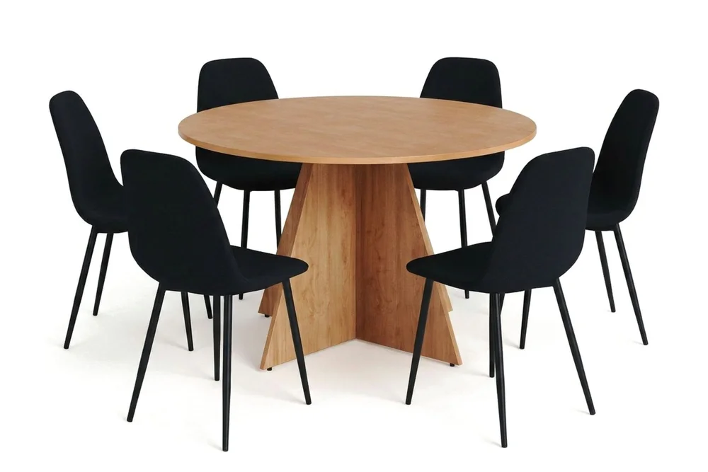 Vera spisegruppe rund 130 cm eik med 6 Nibe spisestoler v:9159166