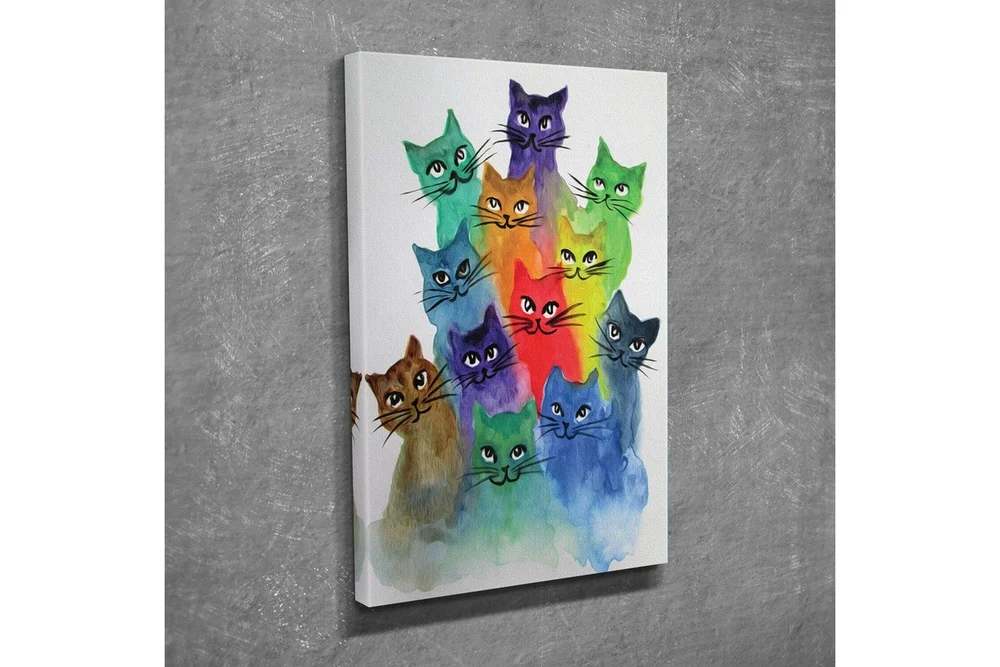 Lite lerretsbilde 30x40 cm - Fargerik samling av katter i forskjellige nyanser v:6886746