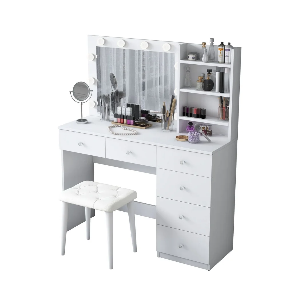 Sminkebord Wallxpert Isla-hylle med puff (120 x 141,8 x 40 cm) Hvit v:8576495