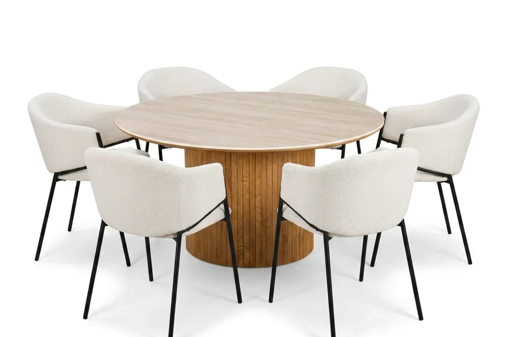 Arvo Spisegruppe rund 150 cm Eik med 6 Filip Spisestoler v:8632458 Arvo Spisegruppe rund 150 cm Eik med 6 Filip Spisestoler v:8632458