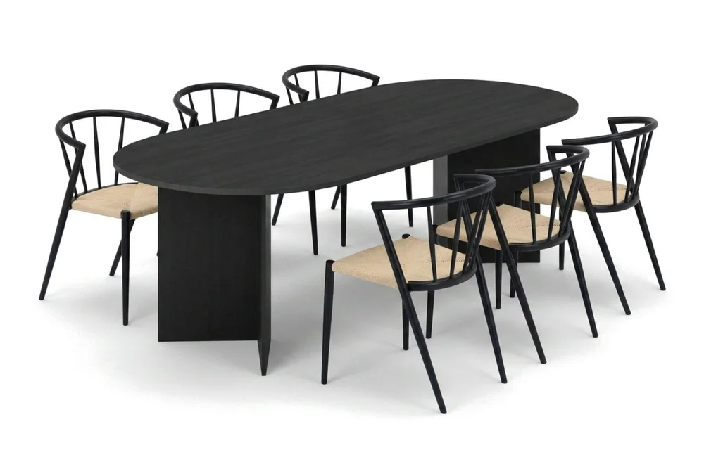 Vera spisegruppe rektangulær 220 cm svart med 6 Winston spisestoler v:9427766