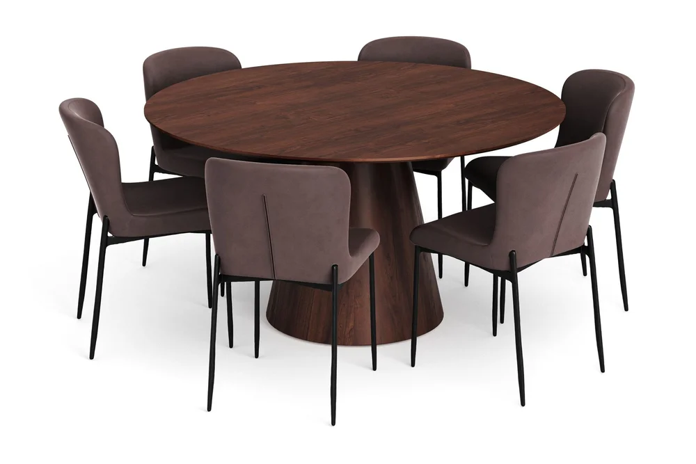 Siena spisegruppe rund 150 cm valnøtt med 6 Elsie spisestoler v:7523916