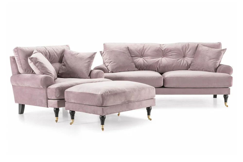 Andrew Sofagruppe 2-seter Sofa + Lenestol + Fotskammel i Fløyel v:6744640 Andrew Sofagruppe 2-seter Sofa + Lenestol + Fotskammel i Fløyel v:6744640