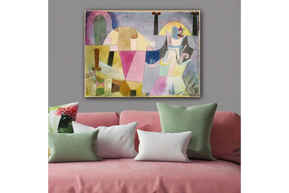 Lerretsbilde 70x100 cm - Abstrakt komposisjon med geometriske former og myke farger som skaper en drømmeaktig atmosfære v:4528807
