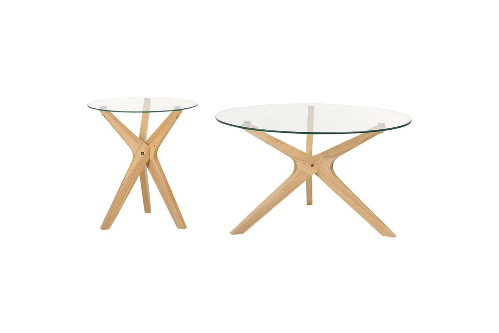 Soffbord Beliani Valley set om 2 Transparent||Light wood v:6399305