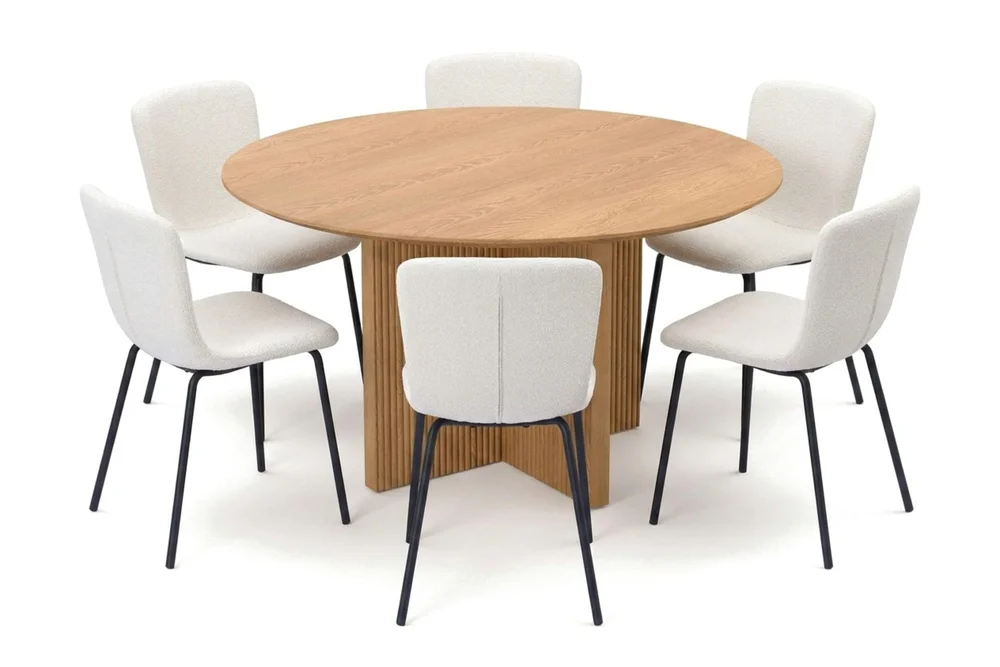 Edda spisegruppe rund 130 cm eik med 6 Katy spisestoler v:5617989