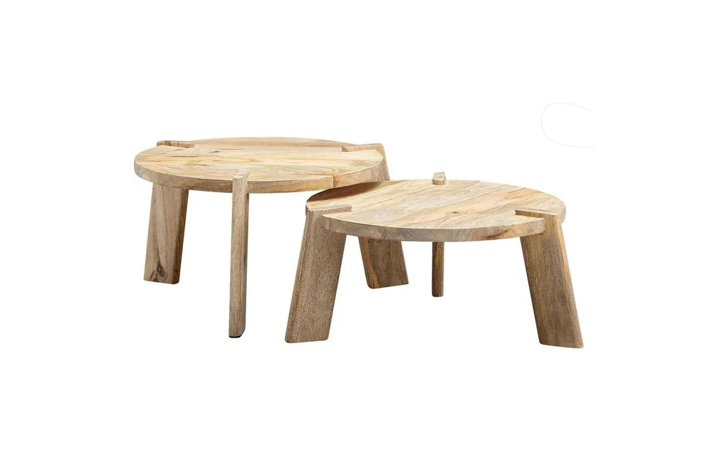 Sofabord Wohnling Sett med 2 Runde Massivt Tre med Massiv Ben Landlig Stil v:1872397