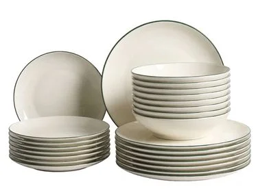 Sett med 24 serviser CUMIN Porselen Off-White/grønn v:7281262